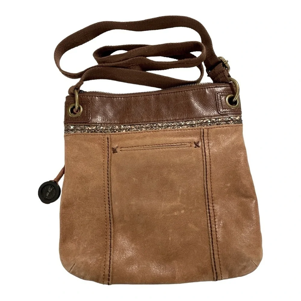 The Sak 2 Toned Brown Distressed Leather Kendra Crossbody Purse Bag Hippie Boho